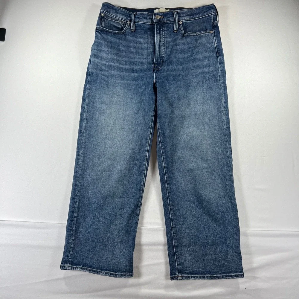 Madewell Slim Wide-Leg Crop Jeans Womens 31 Medium Wash Blue Denim High Rise